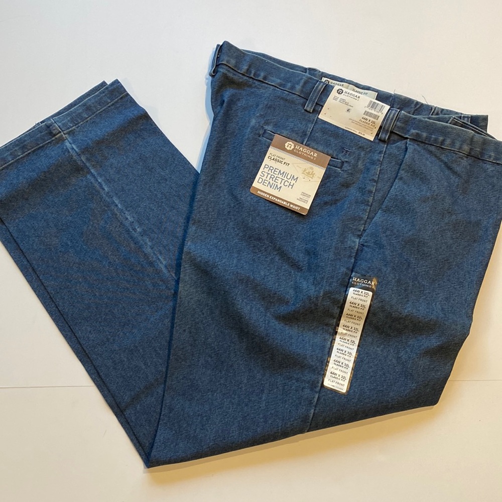 Haggar SZ 44 x 32 Denim Blue Jeans Classic Fit  Stretch Denim New D15
